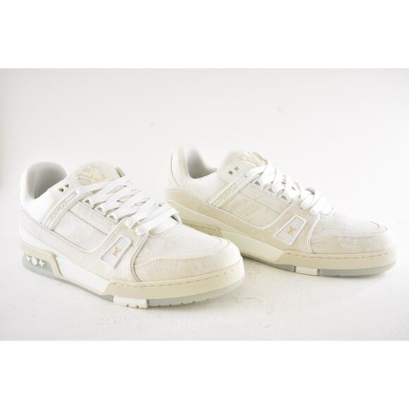 Louis Vuitton Beige Denim Monogram White Low Top Trainer Sneaker UK 9 US 10 11 - Picture 4 of 16